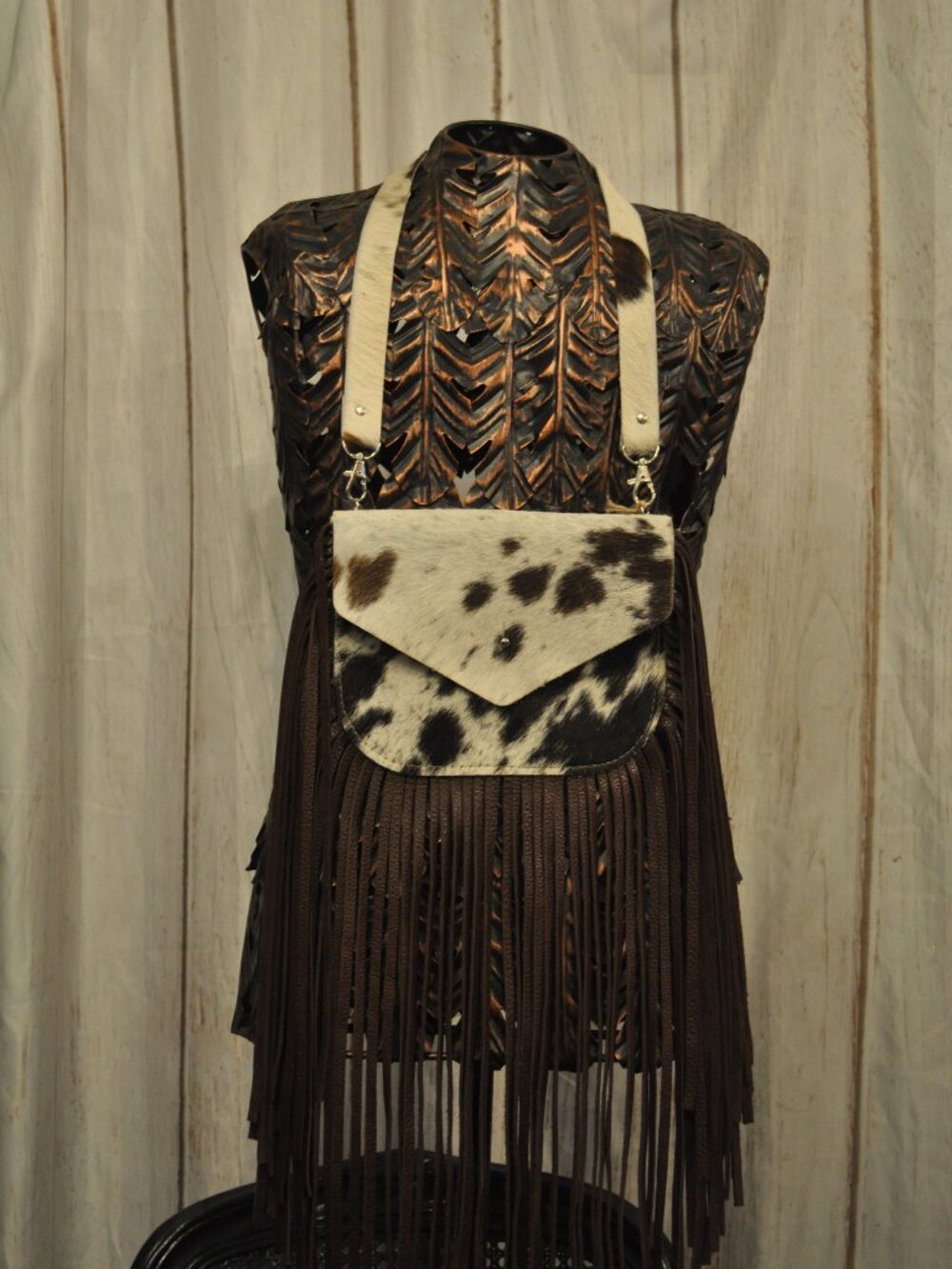 Brindle Cowhide Fringe Shoulder Bag – Handmade Western Boho Purse